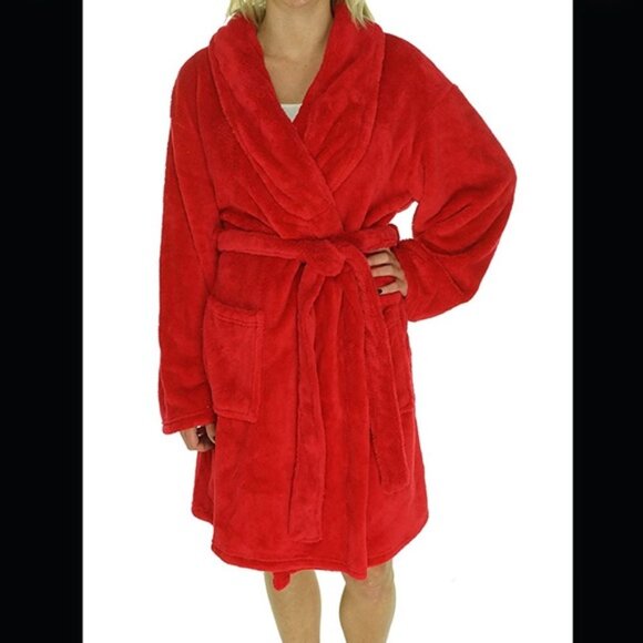 Martha Stewart Red Soft Plush Fleece Robe - Picture 6 of 6